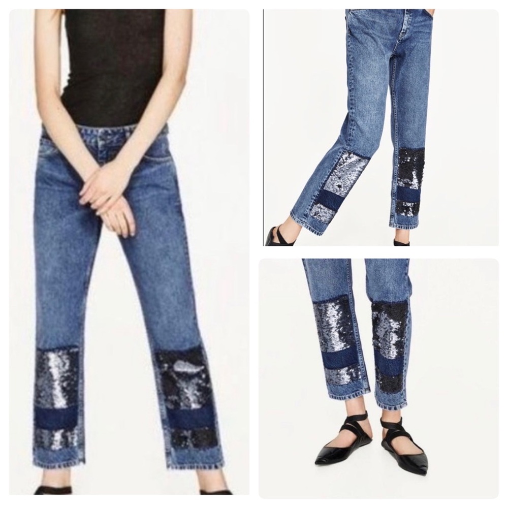 Zara Basic Z1975 Denim Sequin Blue Jeans
